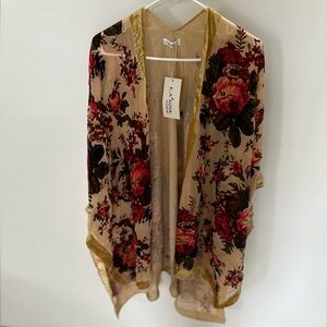 Floral Sheer Kimono with Gold Trim